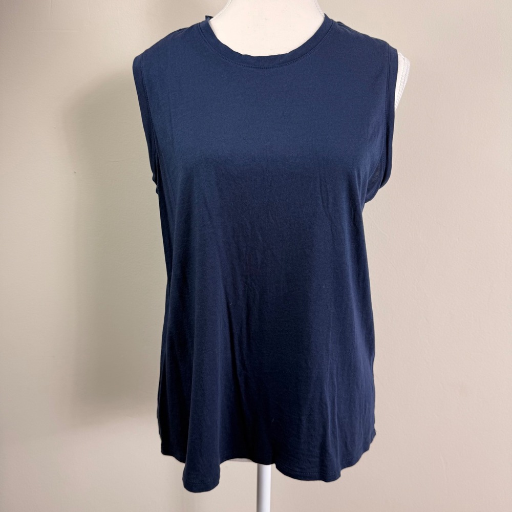Quince Navy Blue Muscle Tank Top Womens Large Sleeveless Crew Neck Jersey Basic